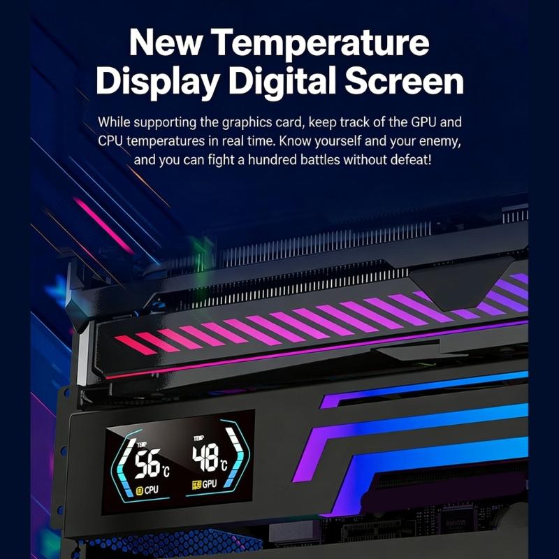ARGB Syncs Graphics Card Holder With Temperature Display And Adjustable Support For Heavy GPUs Like 40 Series