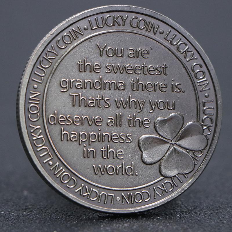 Grandma's Antique Silver Four-Leaf Clover Lucky Coin Thanksgiving Gift Badge