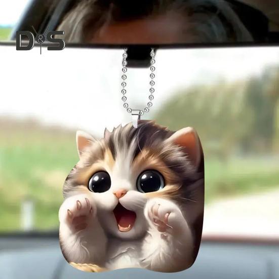 Juletrepynt 2D tegneserie Katt Hund Ape-anheng Dobbeltsidig trykk Akryldekorasjon for trebilryggsekk