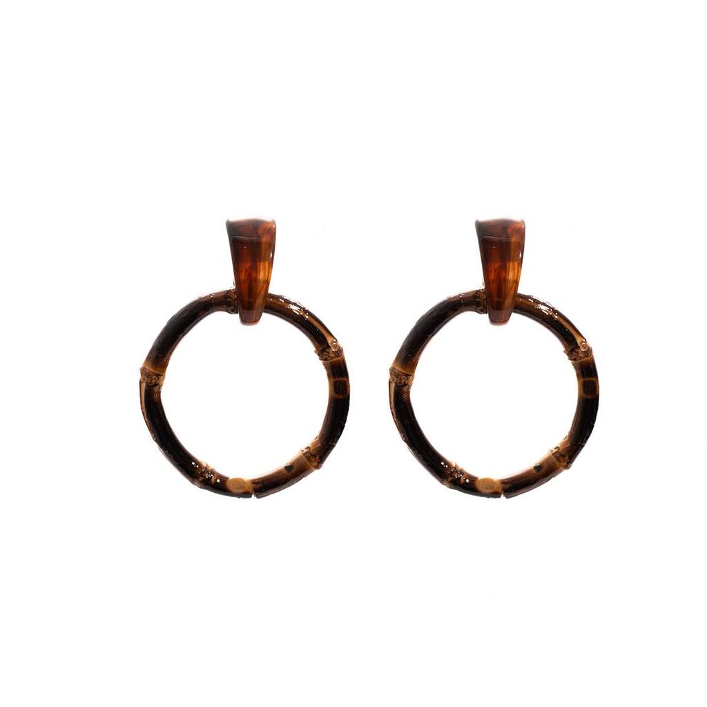 Retro Old Money Bamboo Joint Round Earrings - Unique, Relaxed, and Exaggerated Niche Design