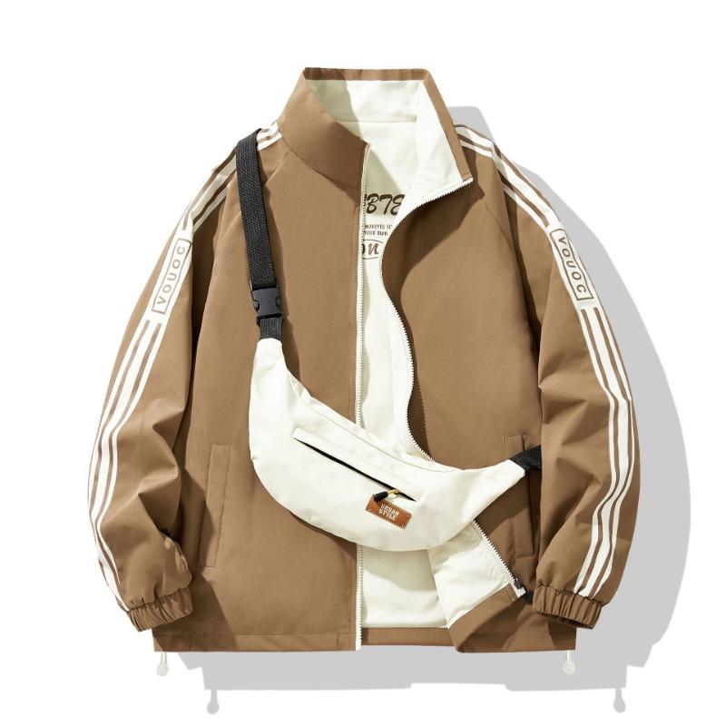 

Jackets for Men s Spring and Autumn New Double-sided Stand-up Collar Jacket Striped Webbing Design Clothes for Men 3XL