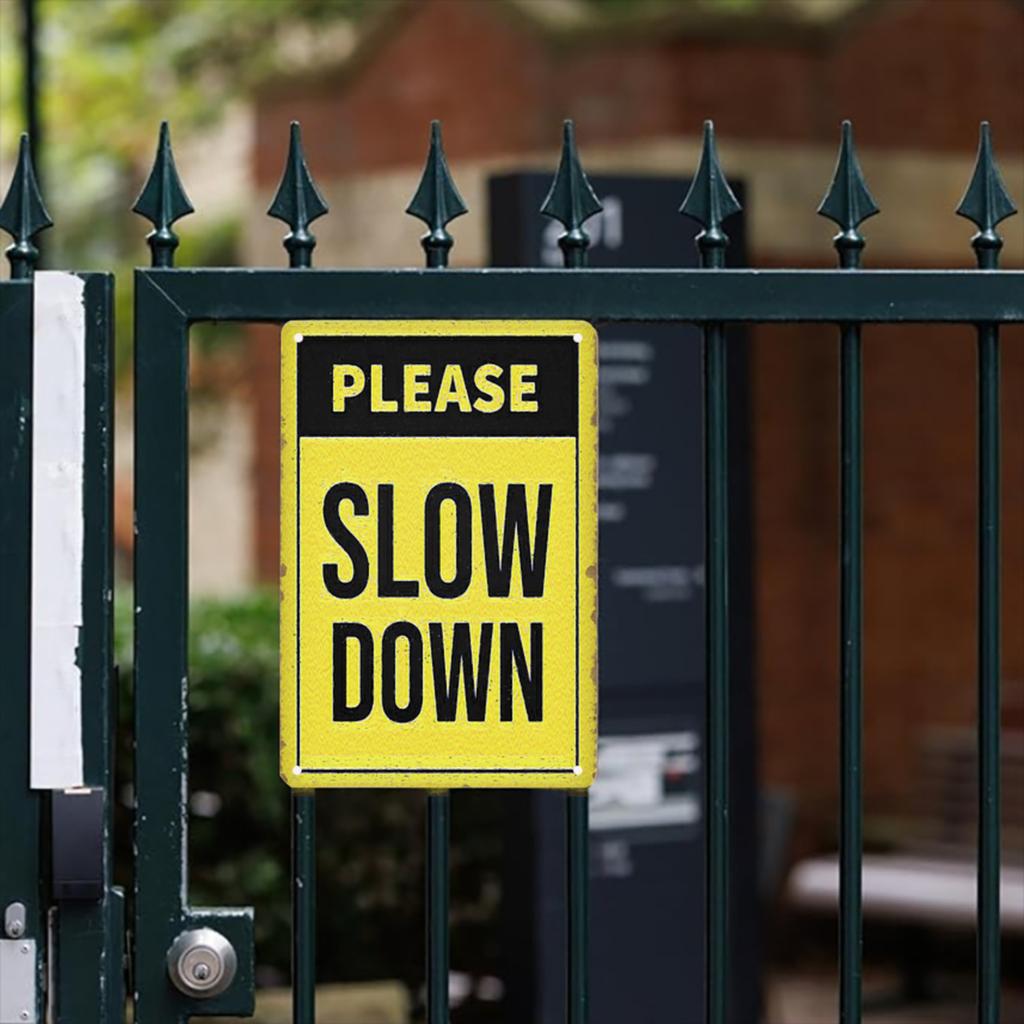 1pc Vintage "Please Slow Down" Aluminum Metal Sign - 8x12 Inch Rustic Wall Decor with Pre-Drilled Holes, High Quality & Weather