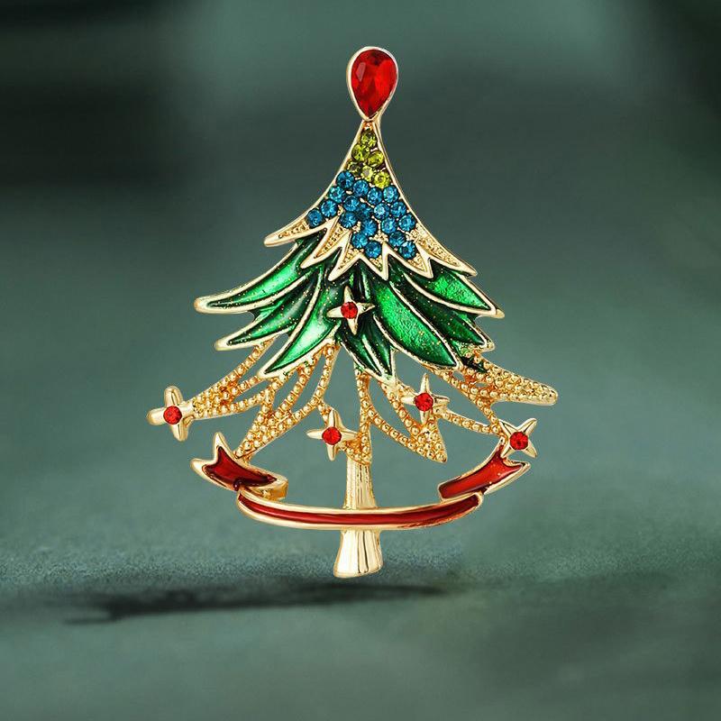 New Design Hollow Christmas Tree Brooches for Women Men Luxurious Sparkling Rhinestones Elk Star Brooches Coat Bag Jewelry Gifts
