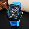 Vibrant Wine Barrel Shape Quartz Watch with Carbon Fiber Hollow Design for Men