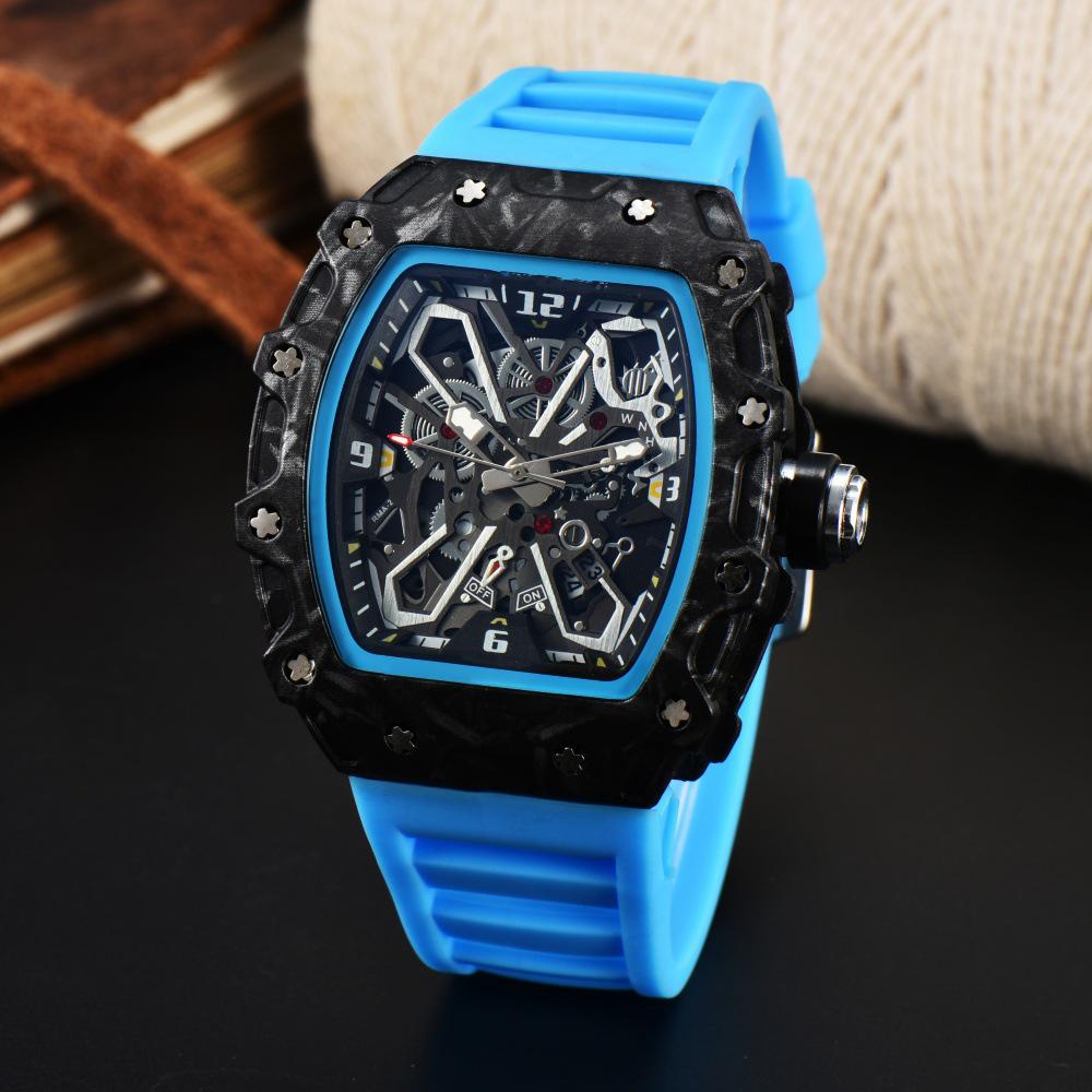 Vibrant Wine Barrel Shape Quartz Watch with Carbon Fiber Hollow Design for Men