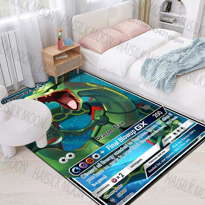 Įvairių stilių Pokémon Rayquaza kortų spausdintas kilimas svetainei, miegamajam, vaikų kambariui, namų dekoravimui, zoninis kilimėlis, sofos apklotas, prieškambario kilimėlis