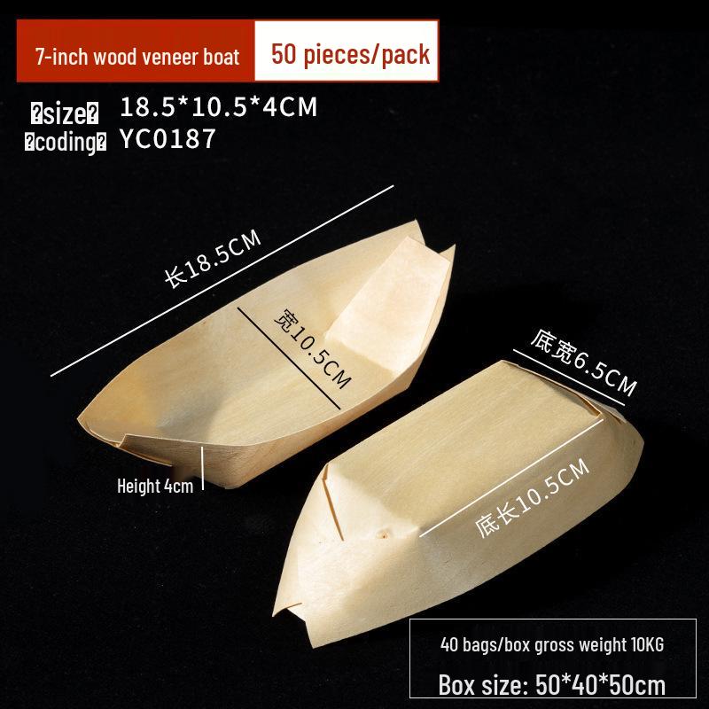 Disposable Wood Veneer Sushi Boat - Snack Plate & Dessert Dish Tableware