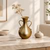 Vase Décoratif en Fer Doré Ampoulé Texturé avec Poignées Latérales Élégant pour