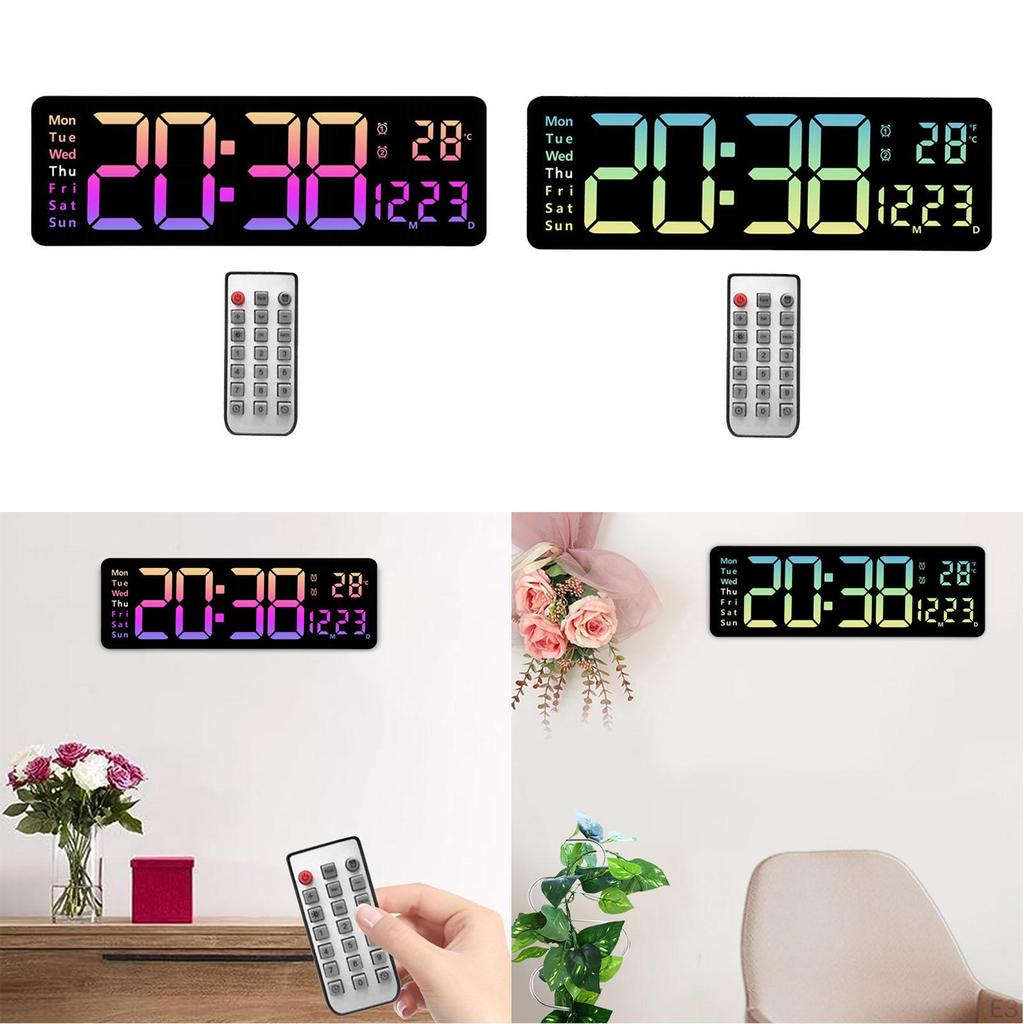 16inch Desk Digital Clock LED Alarm Remote Control Day of Week Large Display