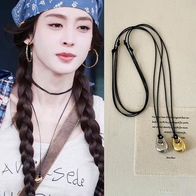 Beans Metal Black Rope Long Necklace Women'S Simple Premium Temperament Versatile Neck Chain Sweater Chain