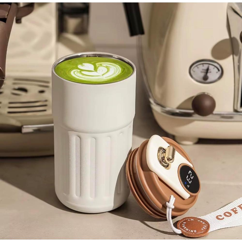 1 Stück Thermosbecher 14OZ Edelstahl Reisekaffeebecher, Smart Display Thermoskanne, Auslaufsicherer Wasserbecher, Kann heiße und kalte Getränke halten