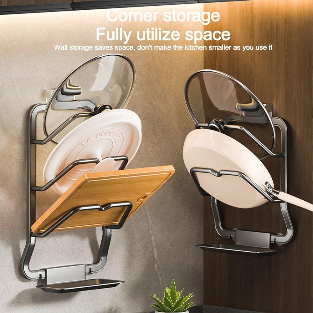 Punch-Free Pot Lid Storage Rack Wall Hanging Kitchen Storage Rack Pot Lid Holder  for Kitchen