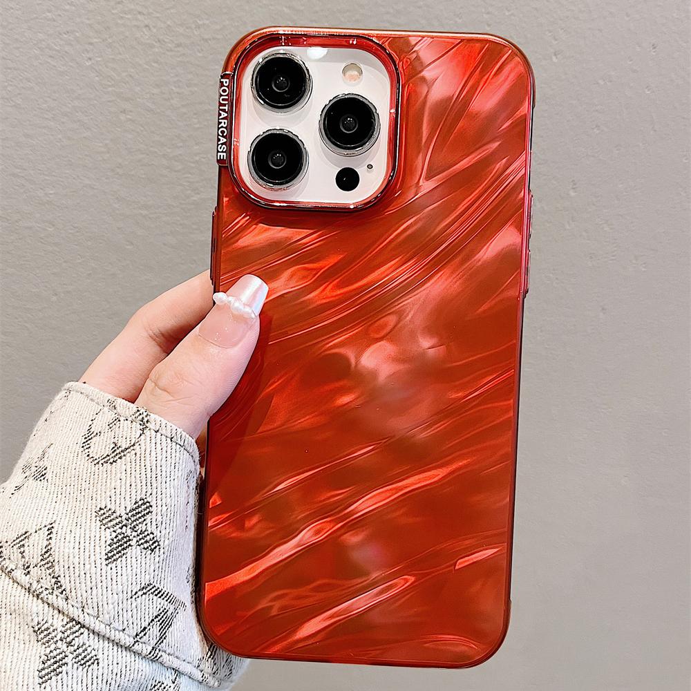 Luxury Plating Silicone Shiny Water Ripple Case For iPhone 16 15 14 13 12 11 Pro Max Plus Aesthetic Camera Protection Cool Cover