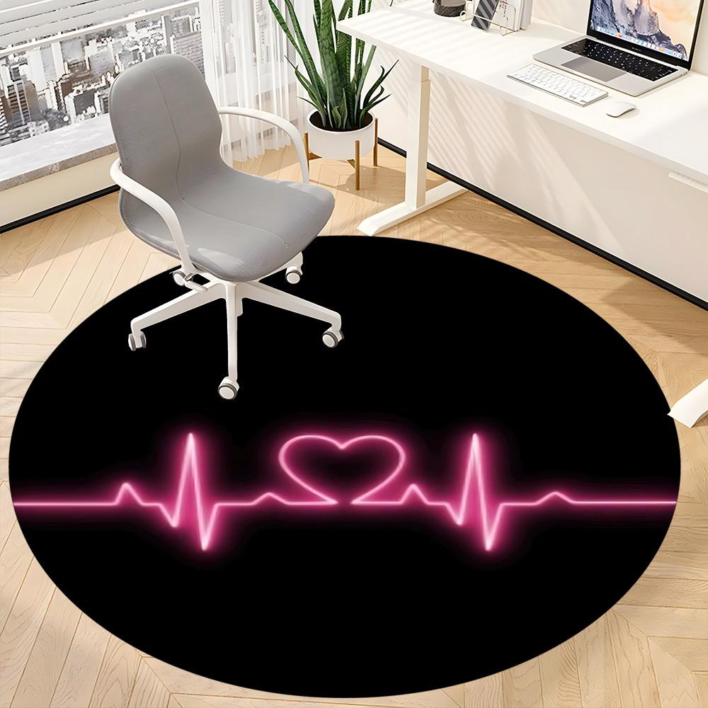 1pc Heartbeat Pulse Office Round Area Rug, Mat Suitable ForOffice, Under Office Chairs Bedroom Living Room Home Decor, Room Deco