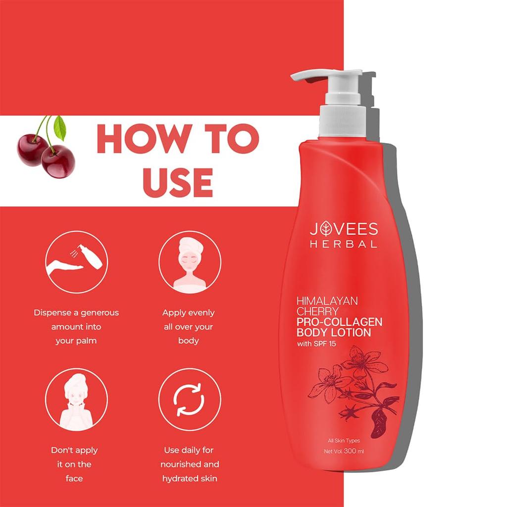 Jovees Herbal Himalayan Cherry Body Lotion 300ml Pack of 1 for Deep Hydration Smooth Radiant Skin Anti-Aging Moisturizer