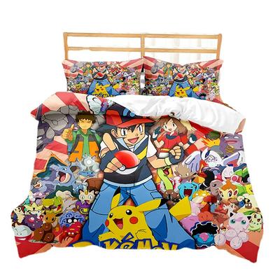 Zestaw poszwy na kołdrę z motywem anime, Poszwa na pościel dziecięcą i poszewka Pikachu 75*50cm, Kreskówkowy zestaw pościeli dziecięcej z zamkiem błyskawicznym