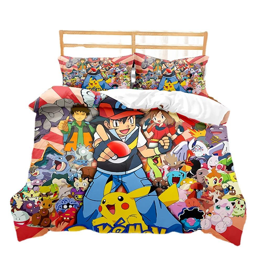 Anime Design Duvet Cover Set,Pikachu children's Bedding Cover and Pillowcase 75*50cm,Cartoon Children's bedding Set With zipper