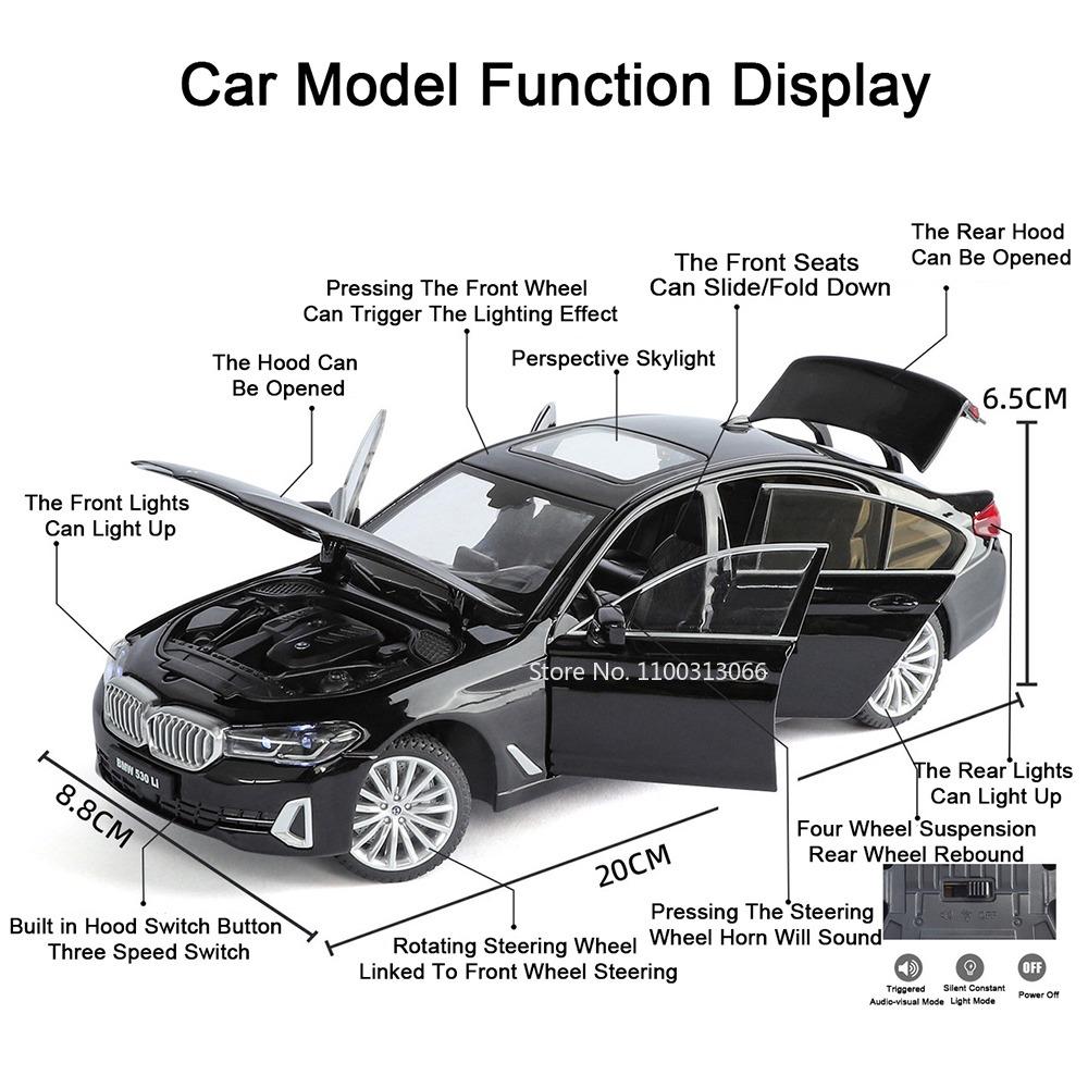 1:24 Scale ES 300h 5 Series 530Li Cars Toys Models Alloy 6 Doors Opened Miniature Car Wheel Pull Back Vehicles Collect Souvenirs