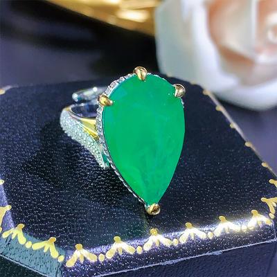Prsteň so zirkónom Paraiba Otvorený Smaragdový Jednoduchý Luxusný Vintage