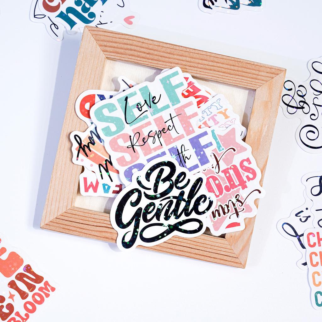 English Inspirational Stickers 50 Holographic Laser Shiny Water Cup Computer Kindle Decoration DIY Inspirational Stickers