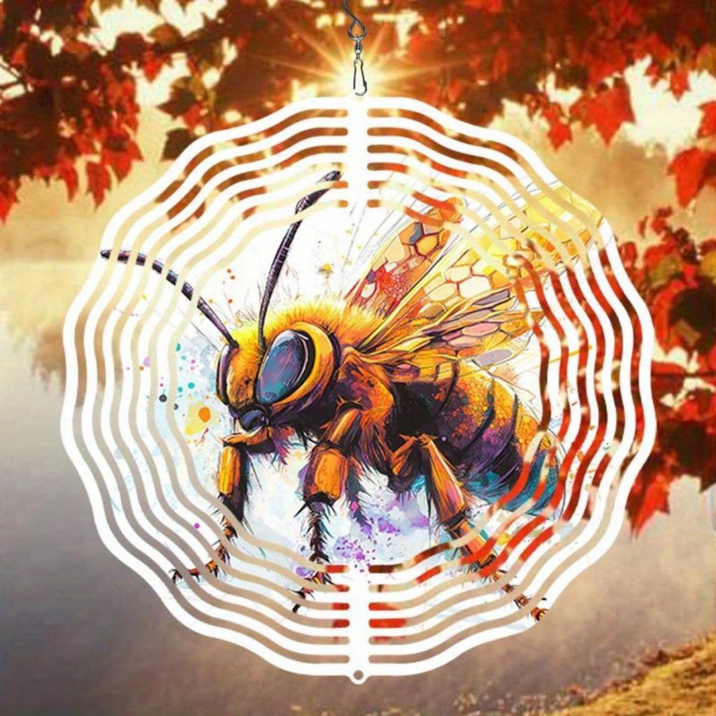 Metal Wind Spinner Garden Decor Outdoor Hanging Motion Bee Design for Patio Yard Holiday Ornament No Battery Needed