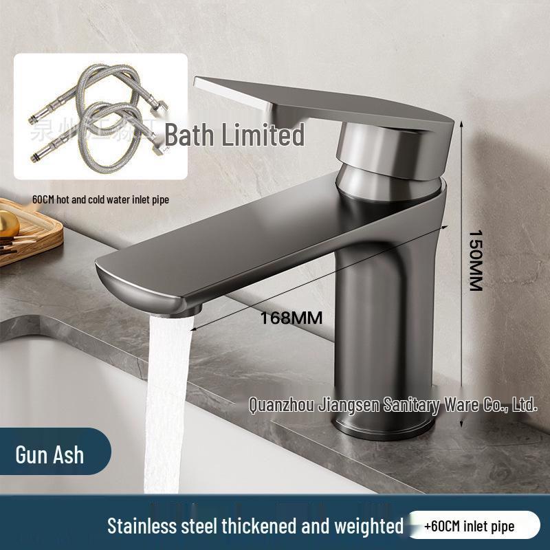 Thickened Stainless Steel Basin Faucet for Home Use - Hot & Cold Water Compatible