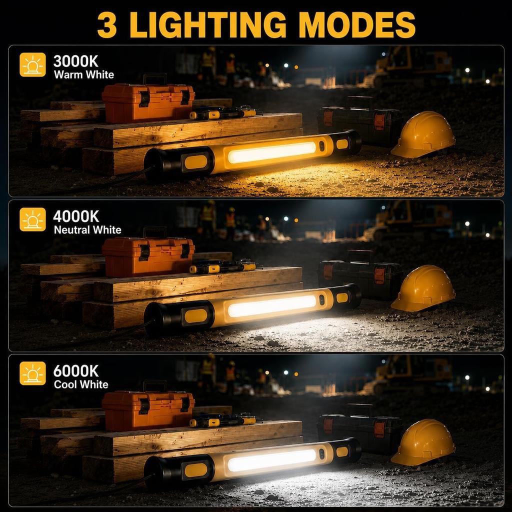 Magnetic Work Light, 3 Color Modes & 3000LM Ultra Bright Under Hood Lights, 5200mAh Rechargeable Magnetic Light Bar with Hooks, Portable Mechanic