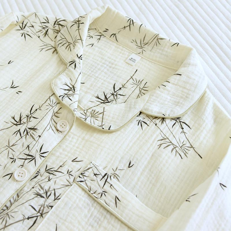 Couple's Pure Cotton Pajamas Set: Men's Long Sleeve & Pants, Women's Lapel Home Wear (Spring/Summer).