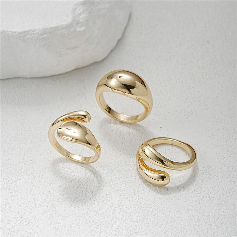 Punk Irregular Open Rings for Men and Women, Gold Color, Liquid Metal Finger Ring, Trendy Jewelry Party Gifts, Hip Hop, 3Pcs/Set