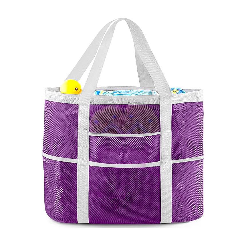 Mesh Beach Bag with 8 Pockets - Large Capacity Travel & Toy Storage Bag