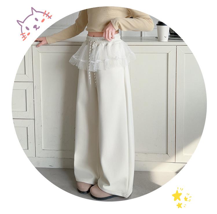 Girls' Spring 2025 Casual Sweatpants: New Style Mesh-Spliced Wide Leg Sports Pants for Kids