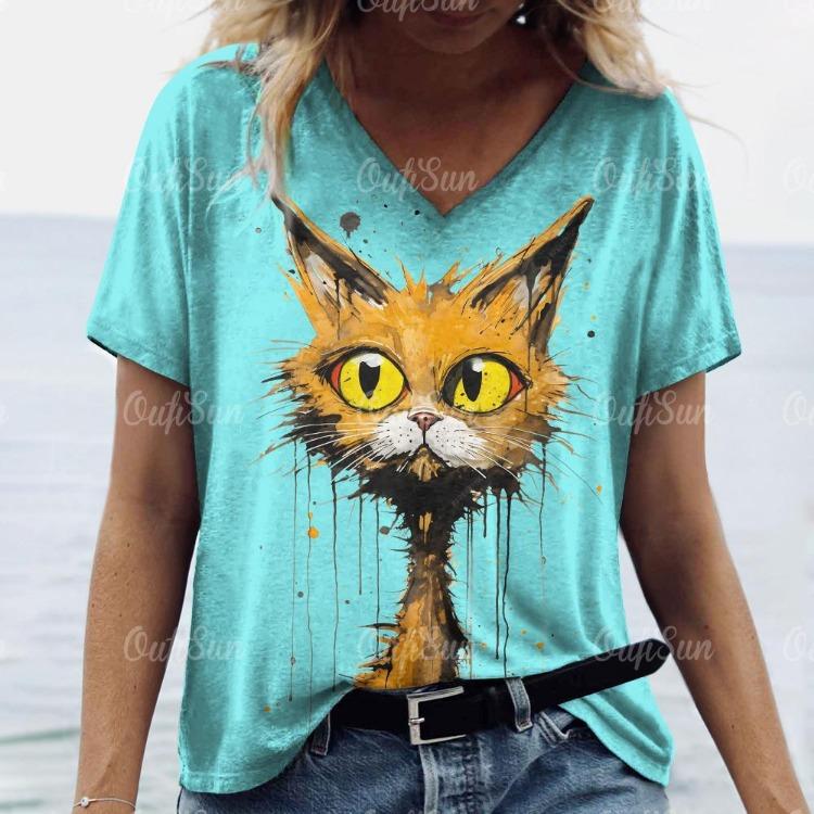 Fashion Streetwear Women Oversized T Shirt 3D Cat Print Summer Casual Short Sleeve Crew Neck Pullover Female Clothing