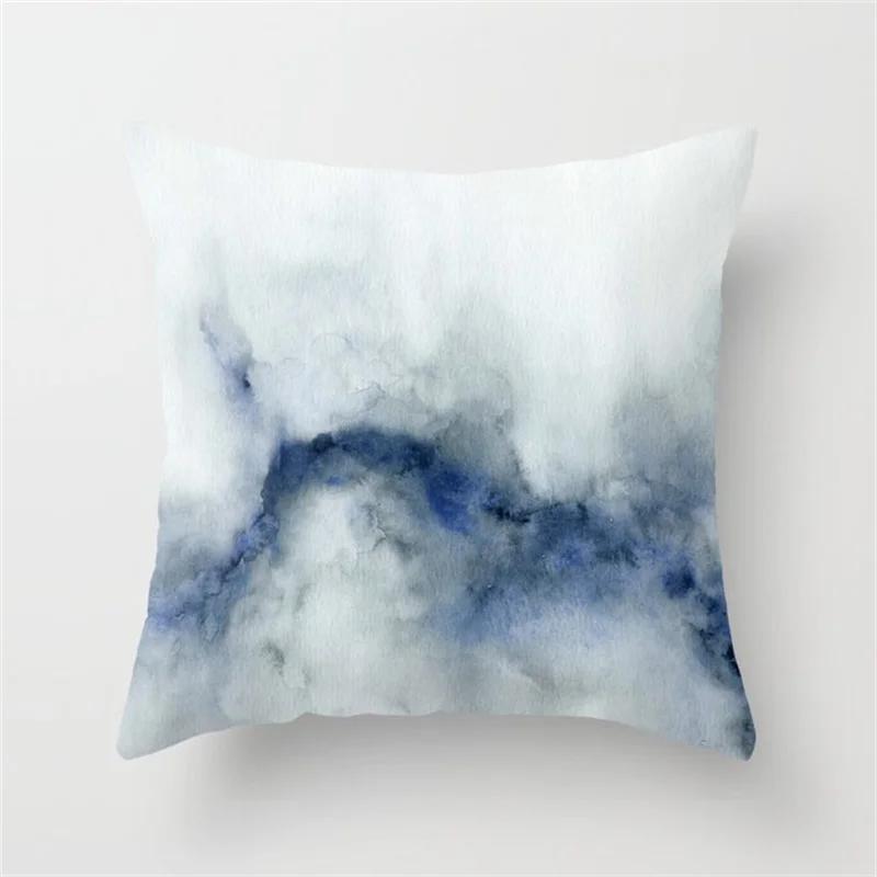 45x45cm Ins Blue Flower Marble Polyester Pillowcase Leaves Geometric Patchwork Cushion Cover Chair Living Room Home Decoration