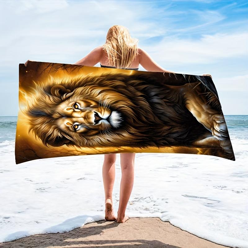 Majestätischer Löwenkopf Strandtuch Groß Weich Schnelltrocknend Badetuch Mit Tierprint Für Reisen Schwimmbad Spa 50x100cm(20x40in) black