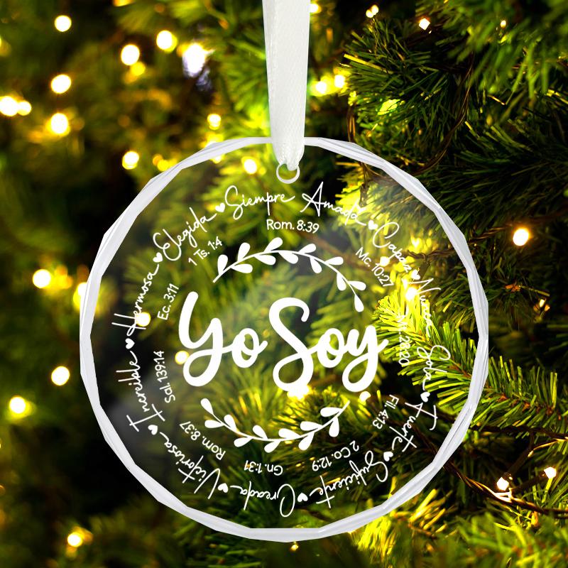 1pc/2pcs 'Yo Soy' Christmas Gift Glass Ornament,Hanging Decorative Gift for Christian Families,  Holiday Gift for Family and Friends, Glass Keepsake