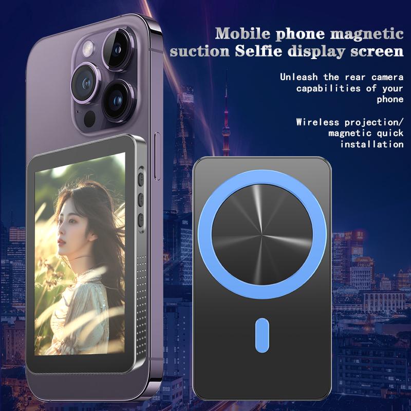 Magnetic Selfie Monitor for iphone Android Wireless Live Selfie Monitor Screen for Phone Rear Camera Selfie Vlog Live Stream