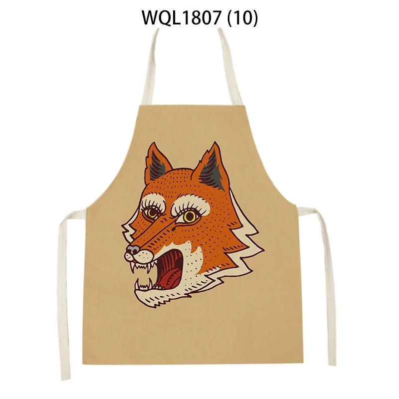 Animal Print Kitchen Apron Dinner Party Cooking Baking Apron Adult Child Baking Accessories Tiger Wolf Pattern Apron Waist Bib