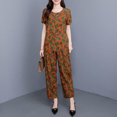 Ensembles élégants 2 pièces grande taille pour femmes Vêtements d'été Imprimé vintage Pantalons larges