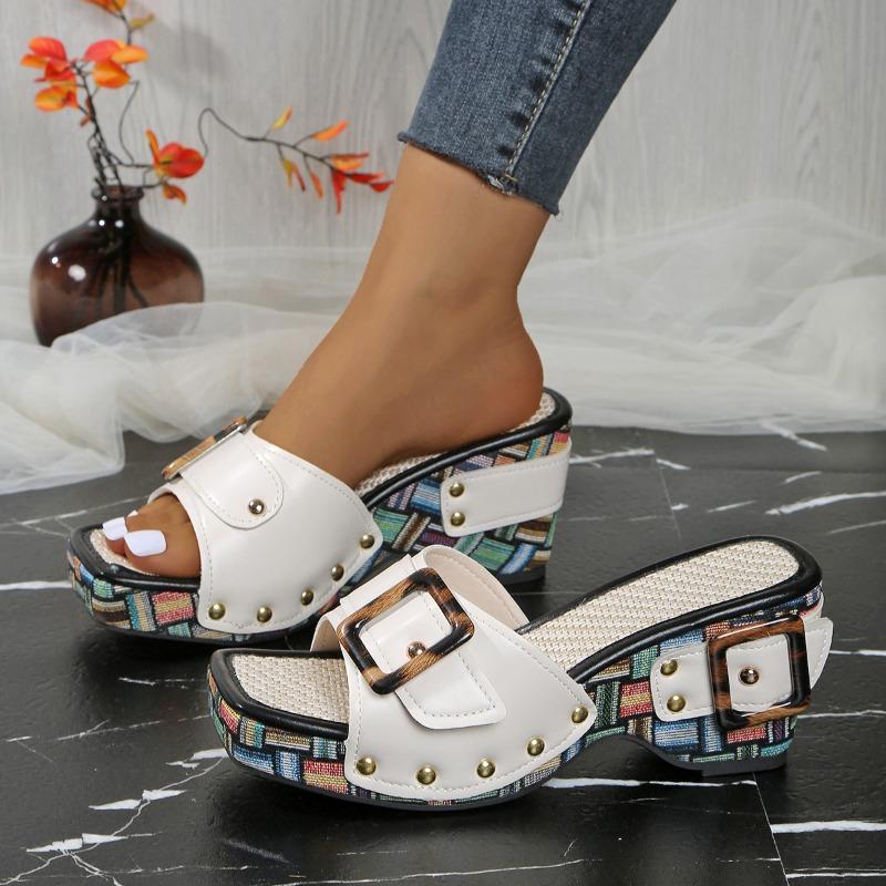 Women's Studded Platform Wedge Sandals, Plus Size Open Toe Casual Summer Outdoor Comfortable Daily Footwear