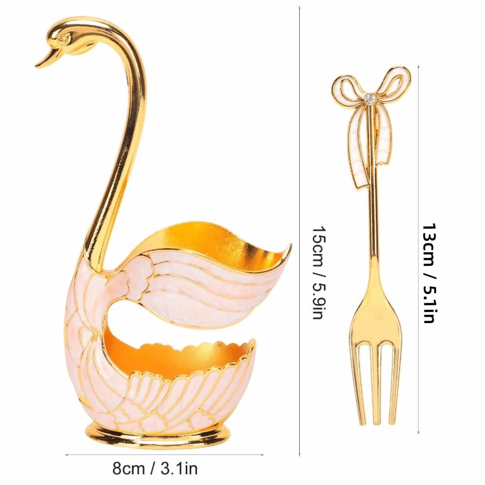 7pcs Swan Base Holder Dessert Spoon Set Zinc Alloy Fruit Spoon Set Spoon Fork Set  For Coffee A