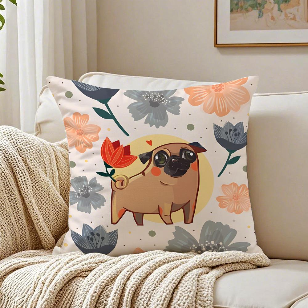 NICE CUTE Pug Dog Cushion Cover Pillowcase Antidustmite Living Room Sofa Decor Cushion Room