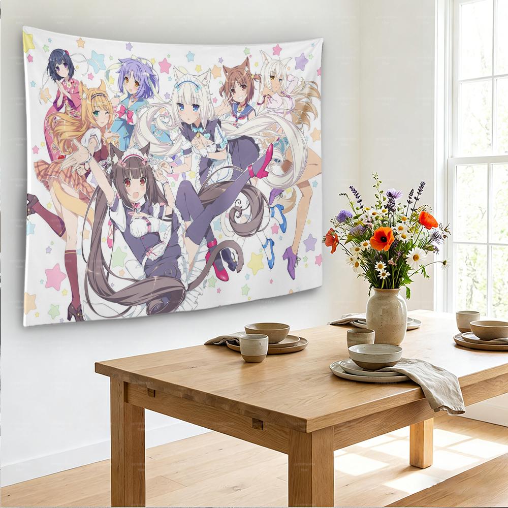 NNekopara Kawaii Wall Hanging Tapestry Psychedelic Art Dorm Bedroom Decoration