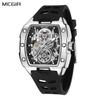 MEGIR 8602 Luxus Tonneau-Form Herren Mechanische Uhr Luxus Automatik Skelett-Uhrwerk Sport Wasserdicht Silikon Uhr für Mann