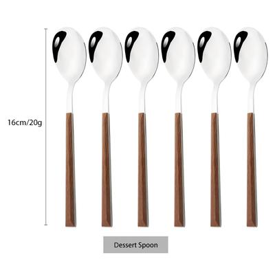 6Pcs Imitation Wooden Handle Cutlery Set Deseert Spoon Dinnerware Stainless Steel Tableware Coffee Tea Spoon Silverware Flatware