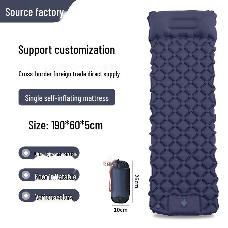 Inflatable Camping Pad with Foot Pump, Pillow, and Diamond TPU Design