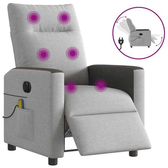 VidaXL Fauteuil de massage inclinable électrique gris nuage tissu 3324044