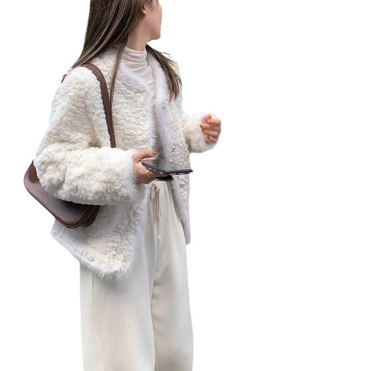 Xiaoxiangfeng jacket women's 2024 new lamb wool imitation rabbit fur loose and thin warm plush top
