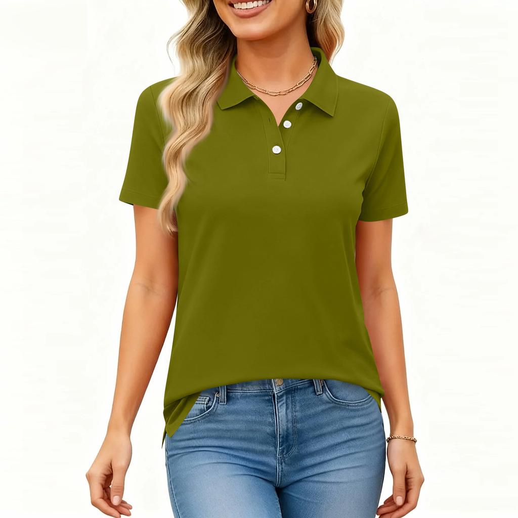 Women's Fashion Casual Lapel Short Sleeve Color Shirt Women's Button Up Tops