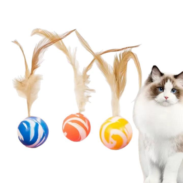 Exklusiv für Neueinsteiger: Katzen Hüpfball Spielzeug - Feder Übungsball zum Selbstspielen & gegen Langeweile