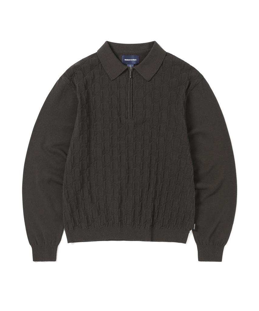 THISISNEVERTHAT Cable Knit Zip Polo Brown
